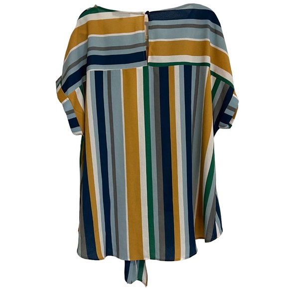 Andree by Unit Blouse Womens Multicolor Striped Tie Front Short Sleeve Size 2XL - Picture 4 of 11